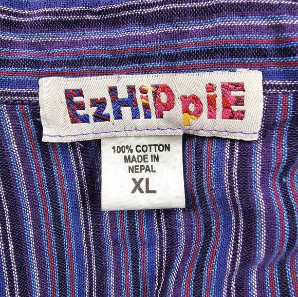 XL Cotton Grandad Shirt Purple Striped - Picture 6 of 7
